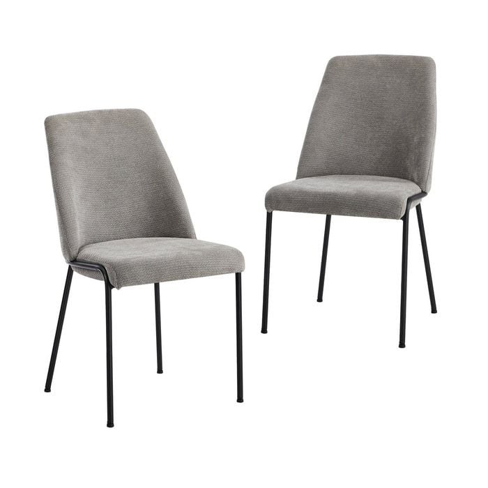 Oikiture Set of 2 Dining Chairs Chenille Fabric Grey