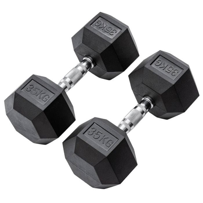 METEOR 35kg Pair Rubber Hex Dumbbells