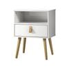 Oikiture Bedside Table Side Table w/ Leather Handle White
