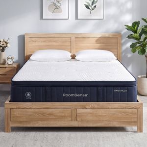 RoomSense Double 34cm Medium Gel Memory Foam Mattress Bundle Oatmeal Bed Frame
