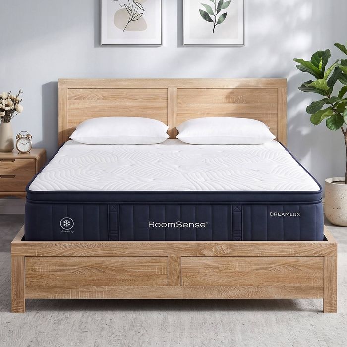 RoomSense Double 34cm Medium Gel Memory Foam Mattress Bundle Oatmeal Bed Frame
