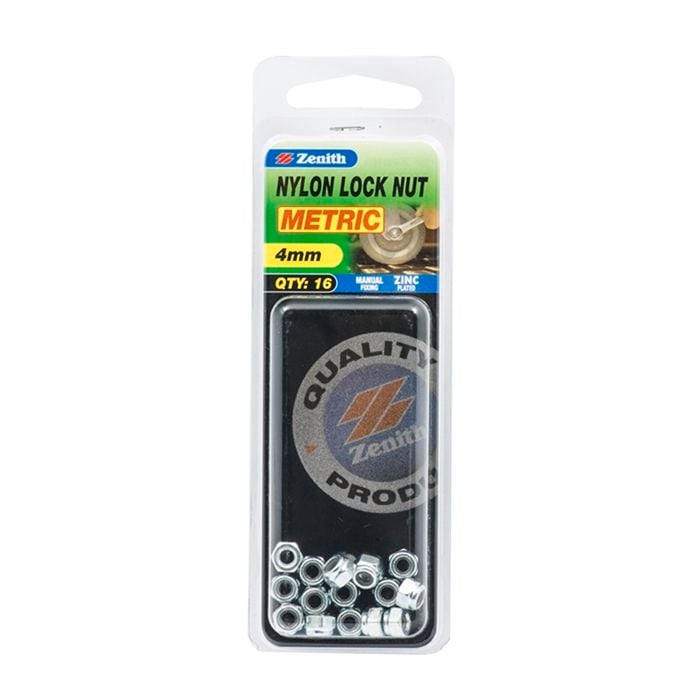 Zenith 4mm Zinc Plated Nylon Lock Nut - 16 Pack