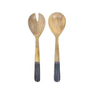 2pc Urban Ripple 30cm Mango Wood Spoon/spork Salad Servers - Blue