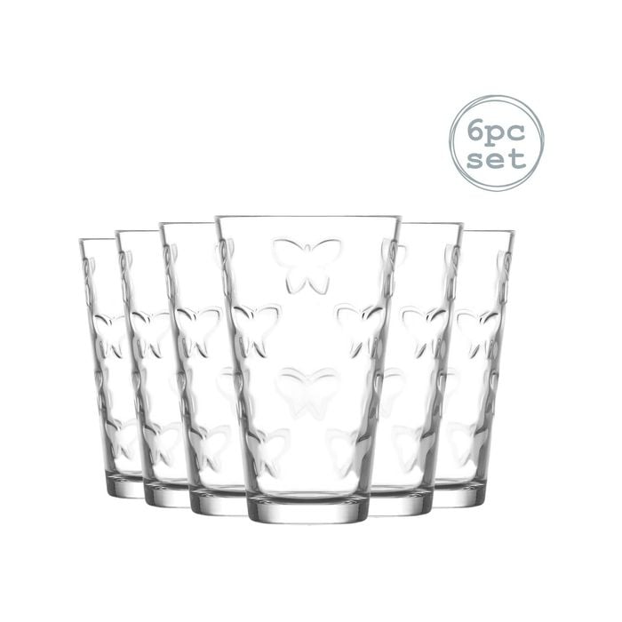 LAV Kelebek Embossed Highball Cocktail Glasses - Butterfly - 325ml - Pack of 6
