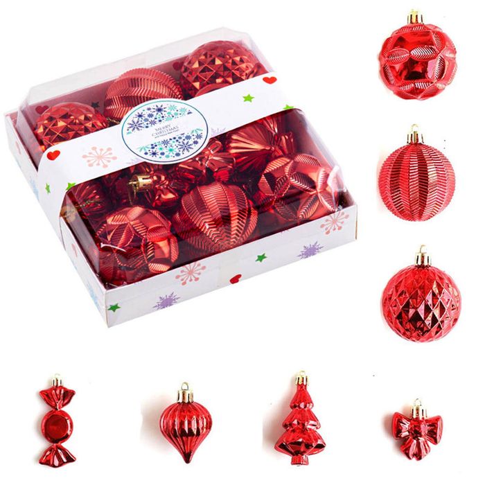 Catzon 28 Pcs Christmas Tree Ornaments Including Candy Snowflake Shaped for Holiday-Red