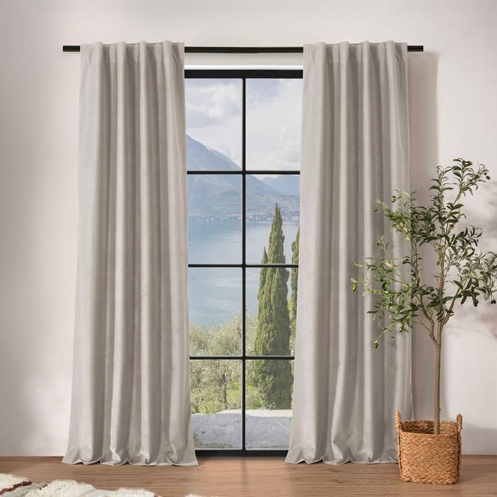 Cadence & Co. Byron Matte Velvet 100% Blockout Concealed Tab Top Curtains Twin Pack Oat 135x223cm