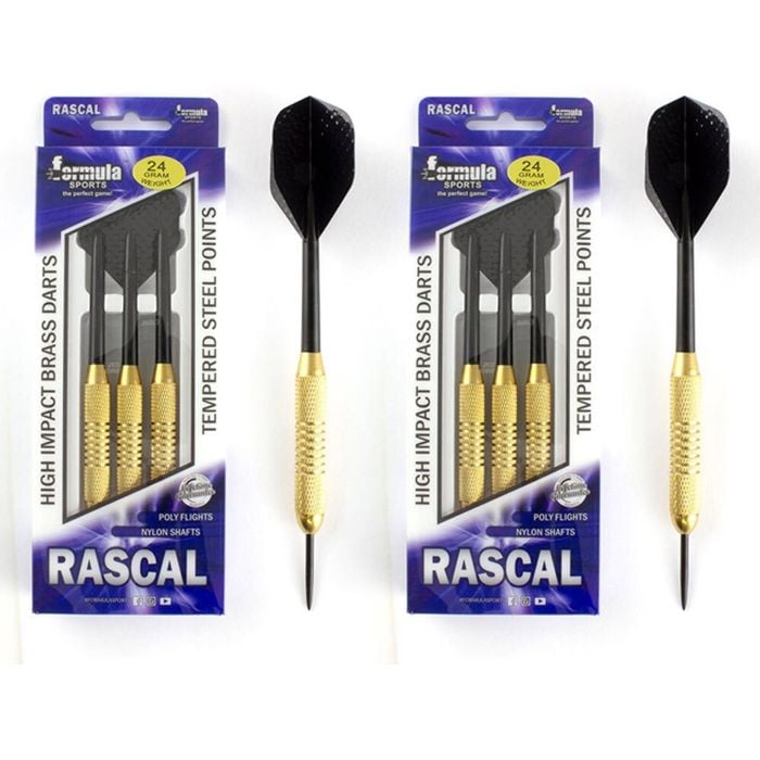 24pc Formula Sports Rascal 24g Brass Barrel Darts Tempered Steel Tip Shaft