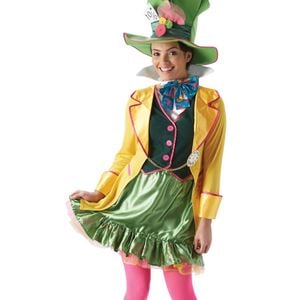 Disney Alice in Wonderland Mad Hatter Girls Halloween Costume – Top, Skirt, Collar &amp; Hat, Multi Colour, Large