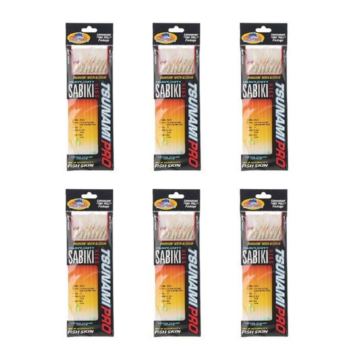 6x Tsunami 8 Red Hook Sabiki Rig - Iridescent Glo Head Flash and Beads Size 14