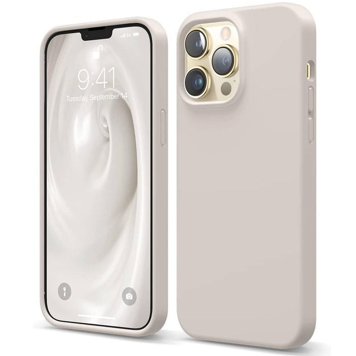 Silicone Phone Case For iPhone 13 Pro Max Shockproof Microfiber Lining - Beige