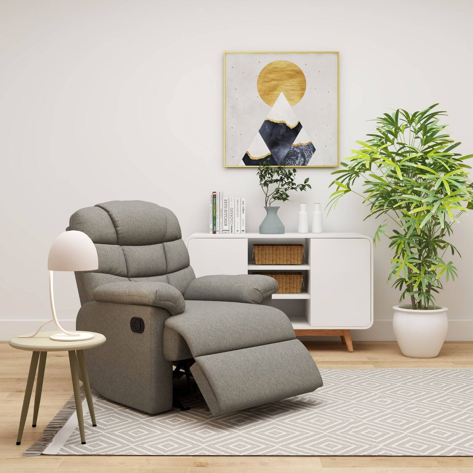 Rocking Recliner Chair Swing Glider Light Grey Fabric