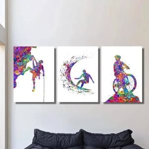 3pcs Rock Climber Surfer Mountain Biker Print 100% Australian Made 3 x 40x60cm (Metal Print)