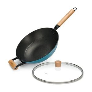 Fissman Wok SEAGREEN Series Enameled Cast Iron with Glass Lid 30cm
