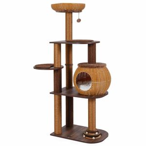 Costway 151cm Cat Tree Pe Rattan Condo House Sisal Scratching Post Pet