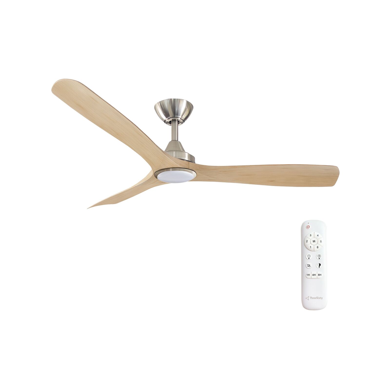 Threesixty 132cm Nickel Motor Natural Spitfire DC 3 Blade With Light Ceiling Fan product image