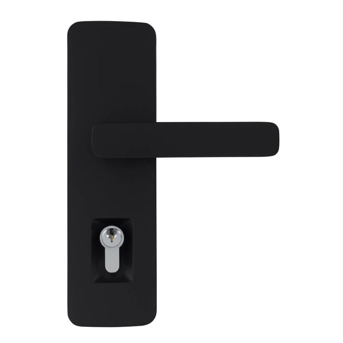 Gainsborough Black Matte Trilock Cove Harper Double Cylinder Entrance Lever Set