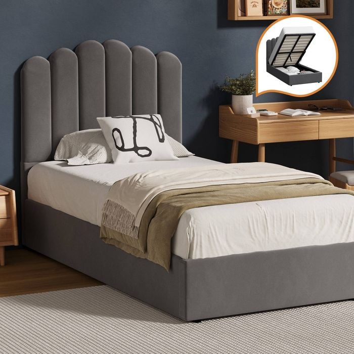Oikiture Bed Frame King Single Size Gas Lift Grey Velvet