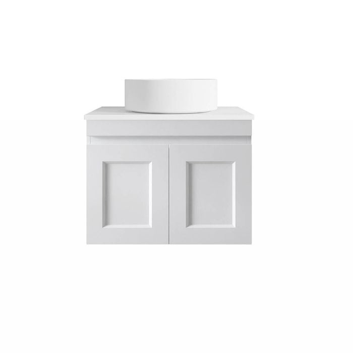 Attica Hamptons Shaker 600mm Satin White Vanity with Pure White Stone Top