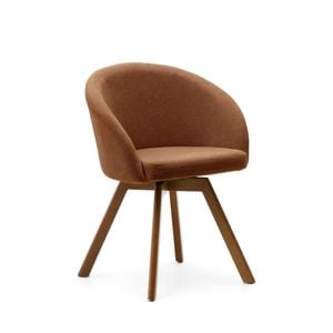 MARVIN swivel chair brown chenille with walnut legs