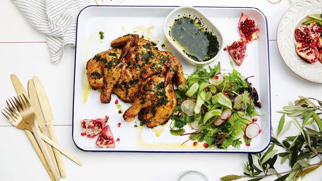 Butterflied harissa chicken
