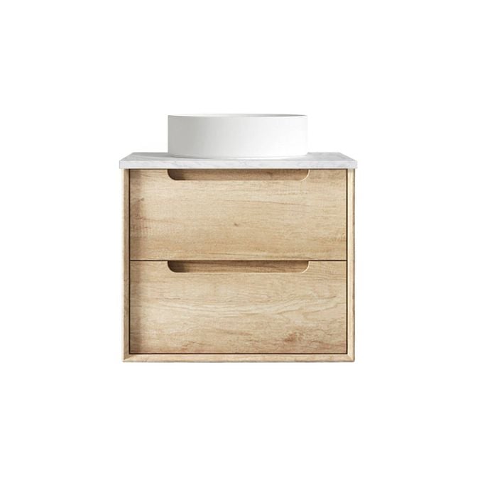 Attica 600mm Natural Oak Baia Vanity With Carrara Stone Top