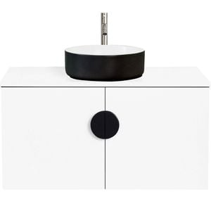 CIBO 900mm White Mornington Wall Hung Vanity With Black / White Basin And Black Handles