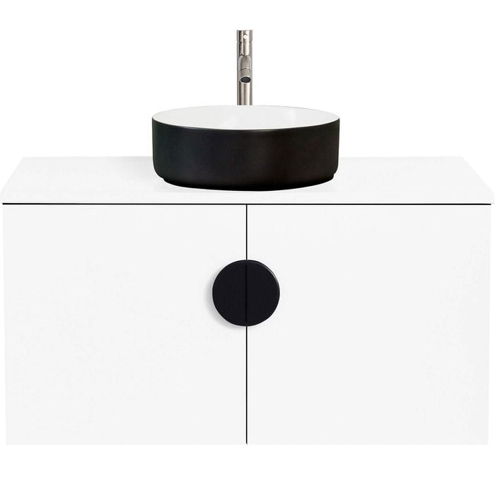 CIBO 900mm White Mornington Wall Hung Vanity with Black / White Basin and Black Handle
