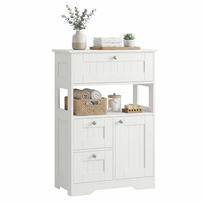 Ufurniture Freestanding Bathroom Cabinet Storage Unit Floor Cupboard Organizer White