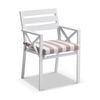 Kansas Outdoor Aluminium Dining Arm Chair White & Sunbrella Beige Striped Cushions