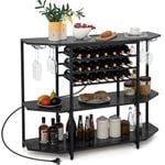 Costway 3-Tier Kitchen Buffet Sideboard Display Shelf w/Power Outlets Grey