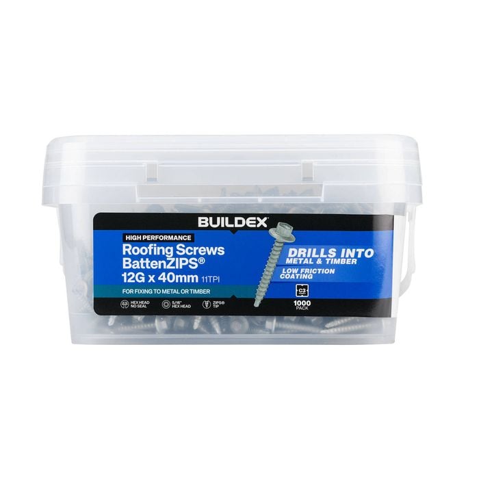 Buildex 12G x 40mm Class 3 Roofing Screws BattenZIPS - 1000 Pack
