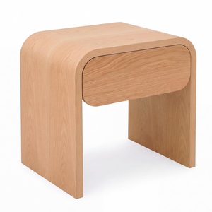 Nordhavn Minimalist Bedside Table with Solid Oak Veneer - Curved Edge Nightstand