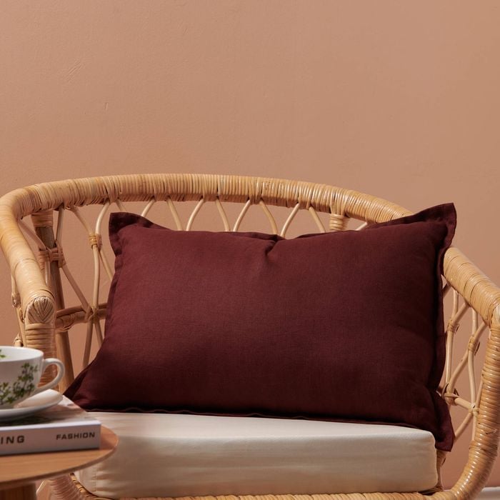 Natural Home Ardenne Washed French Linen Rectangular Cushion With Oxford Edge Sienna Red 40x60cm