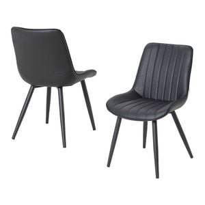 Familand Dining Chairs Set of 2 Padded Seat Kitchen Living Room Chair Faux Leather in Black