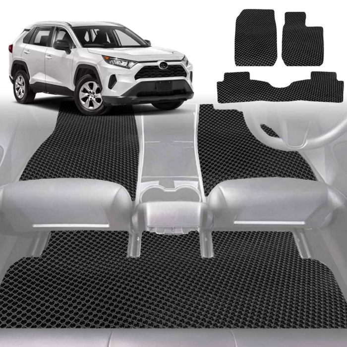 6D Diamond Car Floor Mats for Toyota RAV4 2019-2025-Full Set-Black-Outback GT