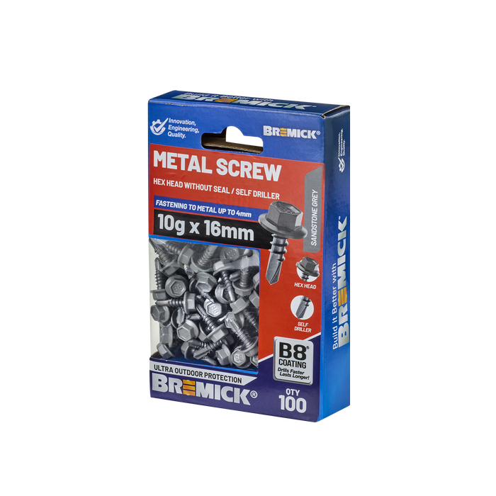 Bremick Metal Hex Screw 10g x 16mm B8 SR PK100