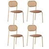 Oikiture 4PCS Dining Chair Accent Chairs Rattan Furniture PU Leather Brown