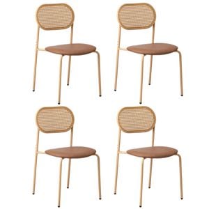Oikiture 4PCS Dining Chair Accent Chairs Rattan Furniture PU Leather Brown