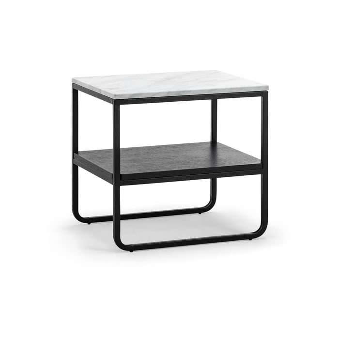 Estoria 50cm White Marble Shelf Square Side Table in Black