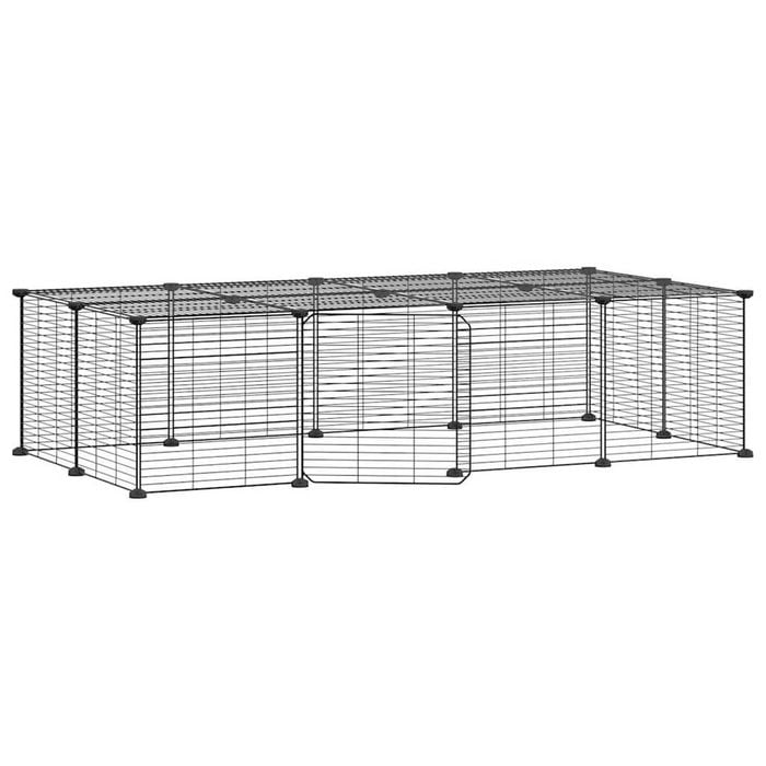 vidaXL 20-Panel Pet Cage Pet Playpen Animal Enclosure with Door Black Steel