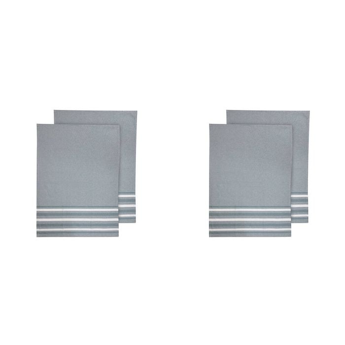 2x 2pc Ladelle Lennox Cotton Stripe Kitchen Towel Reusable/Washable Ice Blue