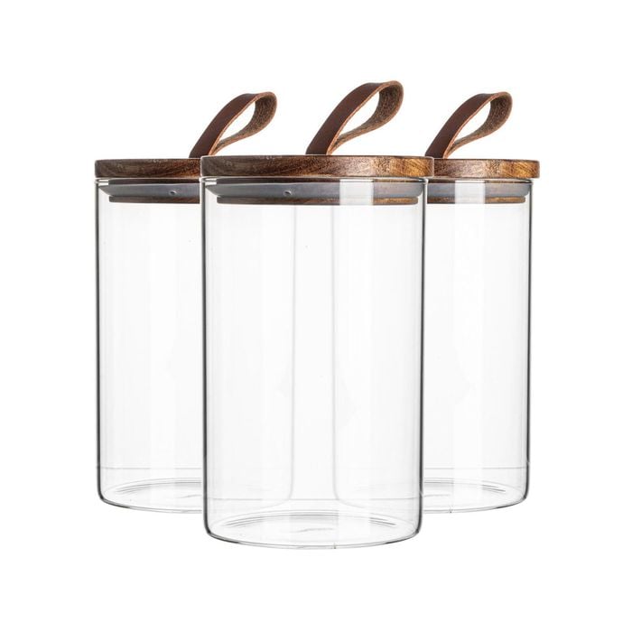 Argon Tableware 6 Piece Glass Jar With Wooden Lid Storage Set - Round - 1 Litre