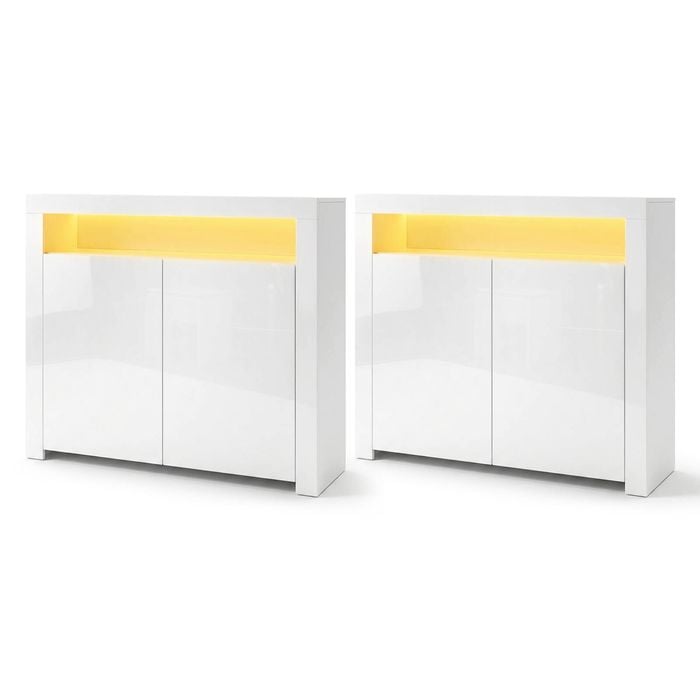 Artiss 2x Buffet Sideboard Cabinet Led - Arno White