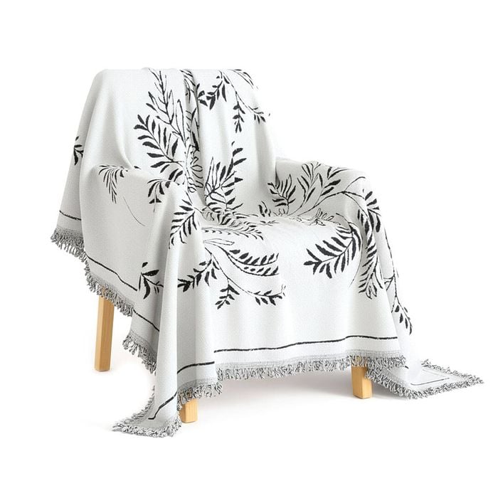 SOGA Four-seater White Sofa Cover Leaf Print 180x420cm Polyester
