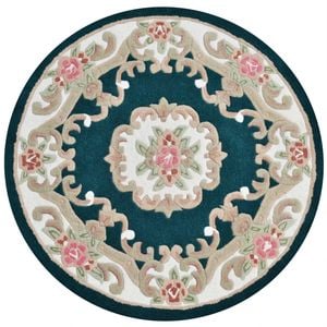 Traditional Handmade Wool Rug-Avolon-Turquoise-120x120cm