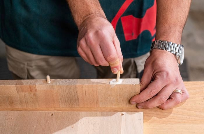 Apply your wood glue and dowels