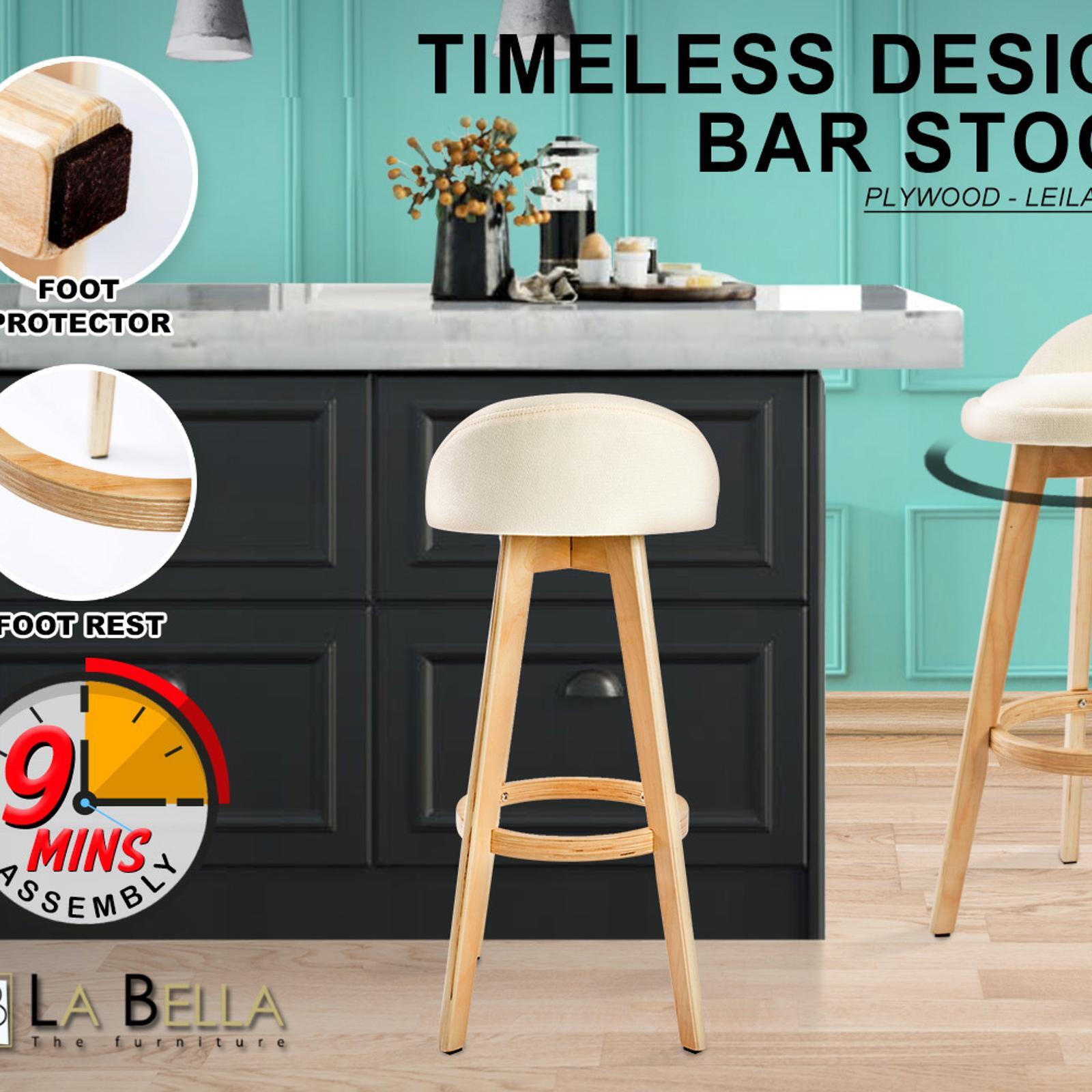 La Bella Set 72cm Beige Wooden Bar Stool Leila Fabric Bunnings