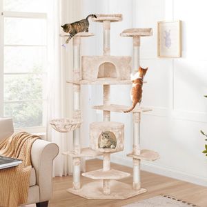 BEASTIE Cat Tree Tower Scratching Post House Furniture 203cm Beige