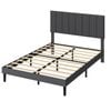 Levede Double Upholstered Bed Frame with Vertical Channel Headboard   - Dark Grey