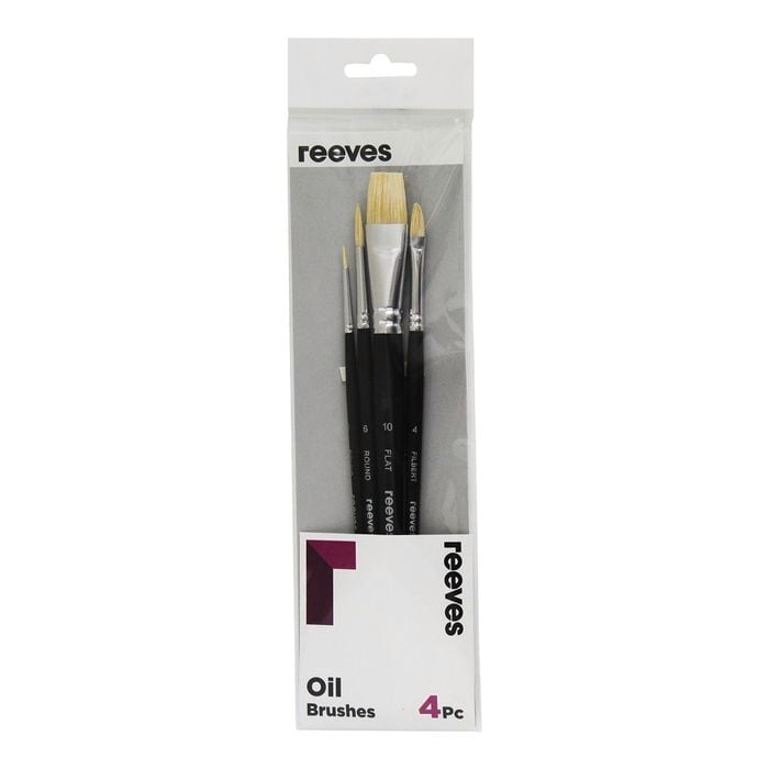 Reeves Short Handle Oil Brush Set - 4 Pack